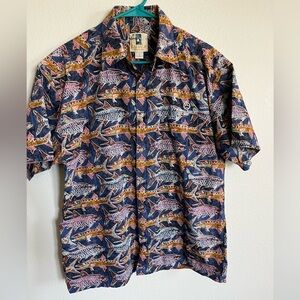 Kahala Men's 100% Cotton Hawaiian Aloha Tropical Fish Pullover Collar Shirt M